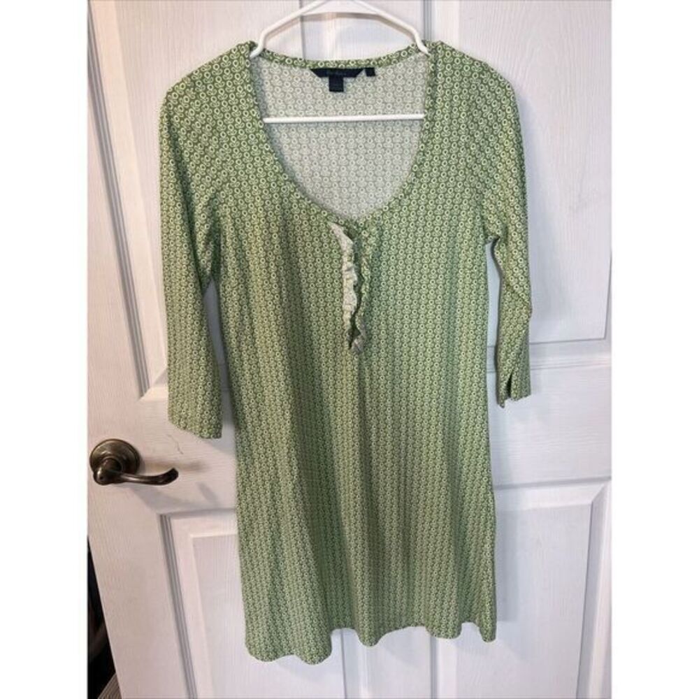 Boden Green & White Floral Print Shift Dress, W/ Ruffles, Size 10